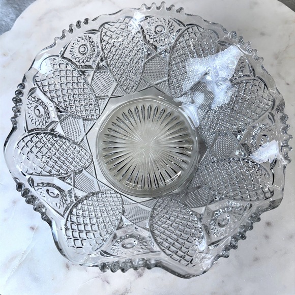 Other - Vintage EAPG Clear Scalloped Ruffled Edge Bowl Starburst Pattern 8.5"
